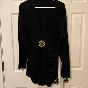 Nygard Collection Elegant Black Long Sleeve Top with Gold Accent sz. XL/18-20
